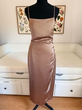 Zara Satin Slip Midi Dress in Rose Taupe